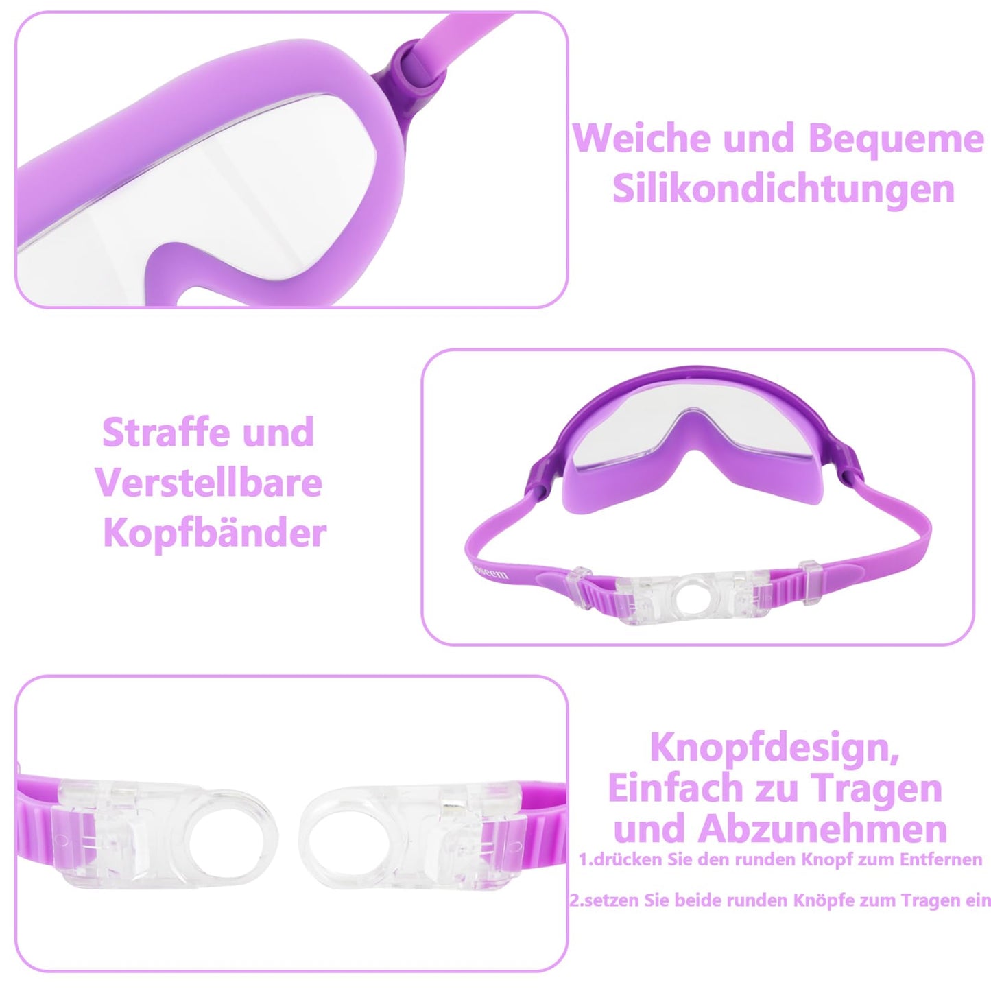 Moseem Schwimmbrille Kinder, 2 Stück Schwimmbrille 3-15 Jahre UV-Schutz,Anti-Nebel Kein Auslaufen Schwimmbrillen für Kinder, Mädchen, Jungen