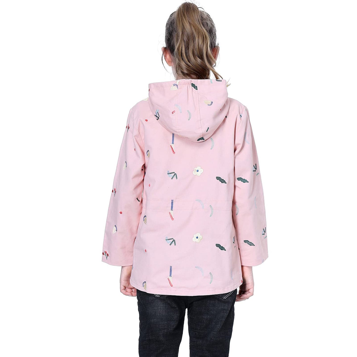 Mädchen Windjacke Mit Kapuze Und Blumenstickerei Trenchcoat Kapuzenmantel