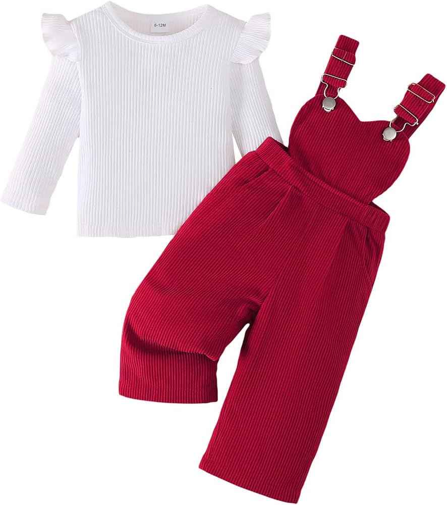 Baby Mädchen Sommer Outfits Rüschen Kurzarm Ripptop+ Blumen/Herzmuster Overalls Shorts Mit Tasche Süßes 2-Teiliges Kleidungsset