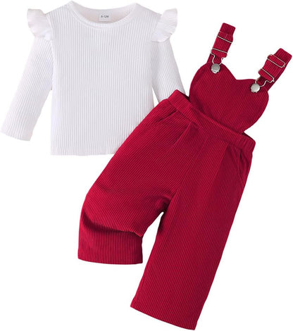 Baby Mädchen Sommer Outfits Rüschen Kurzarm Ripptop+ Blumen/Herzmuster Overalls Shorts Mit Tasche Süßes 2-Teiliges Kleidungsset