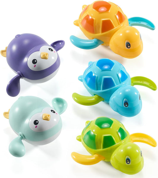 5 Stück Baby Badespielzeug, Badezimmer Spielzeug für 1-4 Jahre alte Kinder, Wasserspielzeug Uhrwerk Schwimmende Aufzieh, Schwimmende Tier-Spielzeuge für Kleinkinder Jungen Mädchen