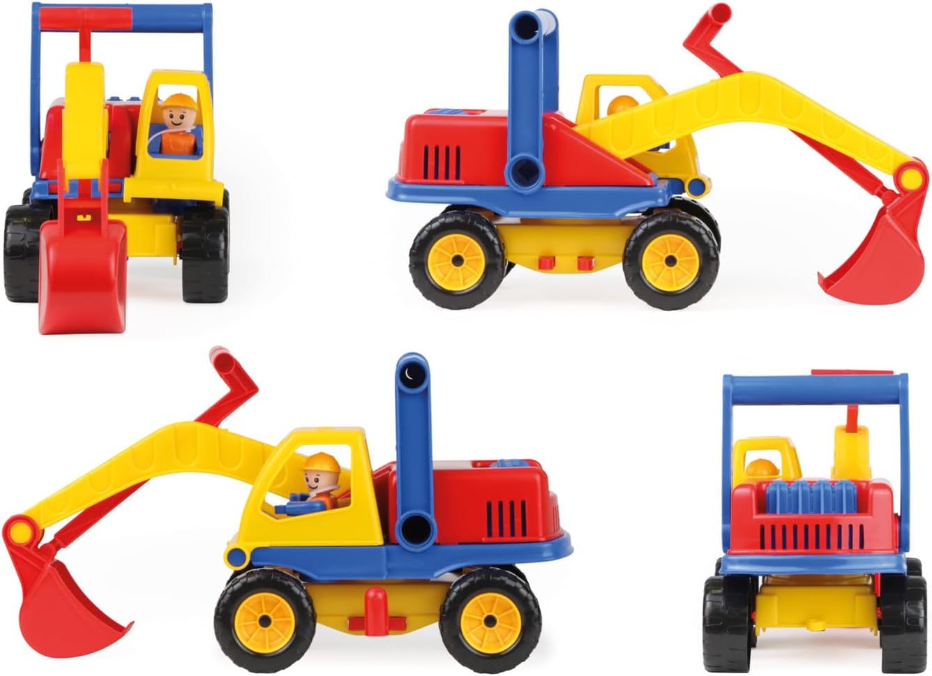 Lena 04151 Aktiv Bagger, ca. 35cm, mit beweglicher Lena Spielfigur, Baustellen Spielfahrzeug für Kinder ab 2 Jahre, robuster Schaufelbagger mit funktionstüchtigen Baggeram und Haltegriff