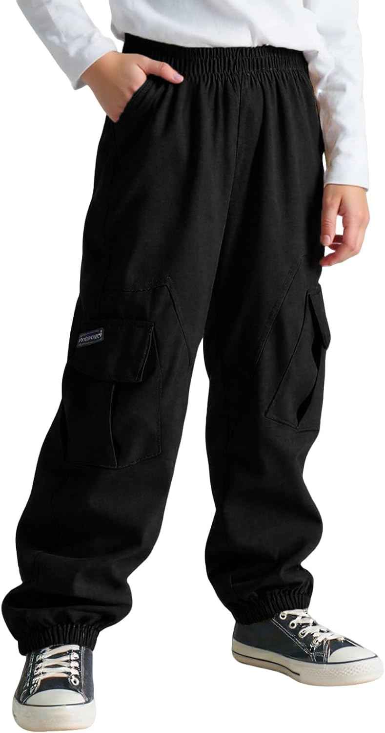 Cargohose Jungen Elastische Taille Kinder Jogginghose für 6-13 Jahre | Weich Atmungsaktiv Cargo Jogger Hose, Taschen, Frühling Herbst Sporthose Freizeithose, Outdoor Streetwear, Gr.116-158