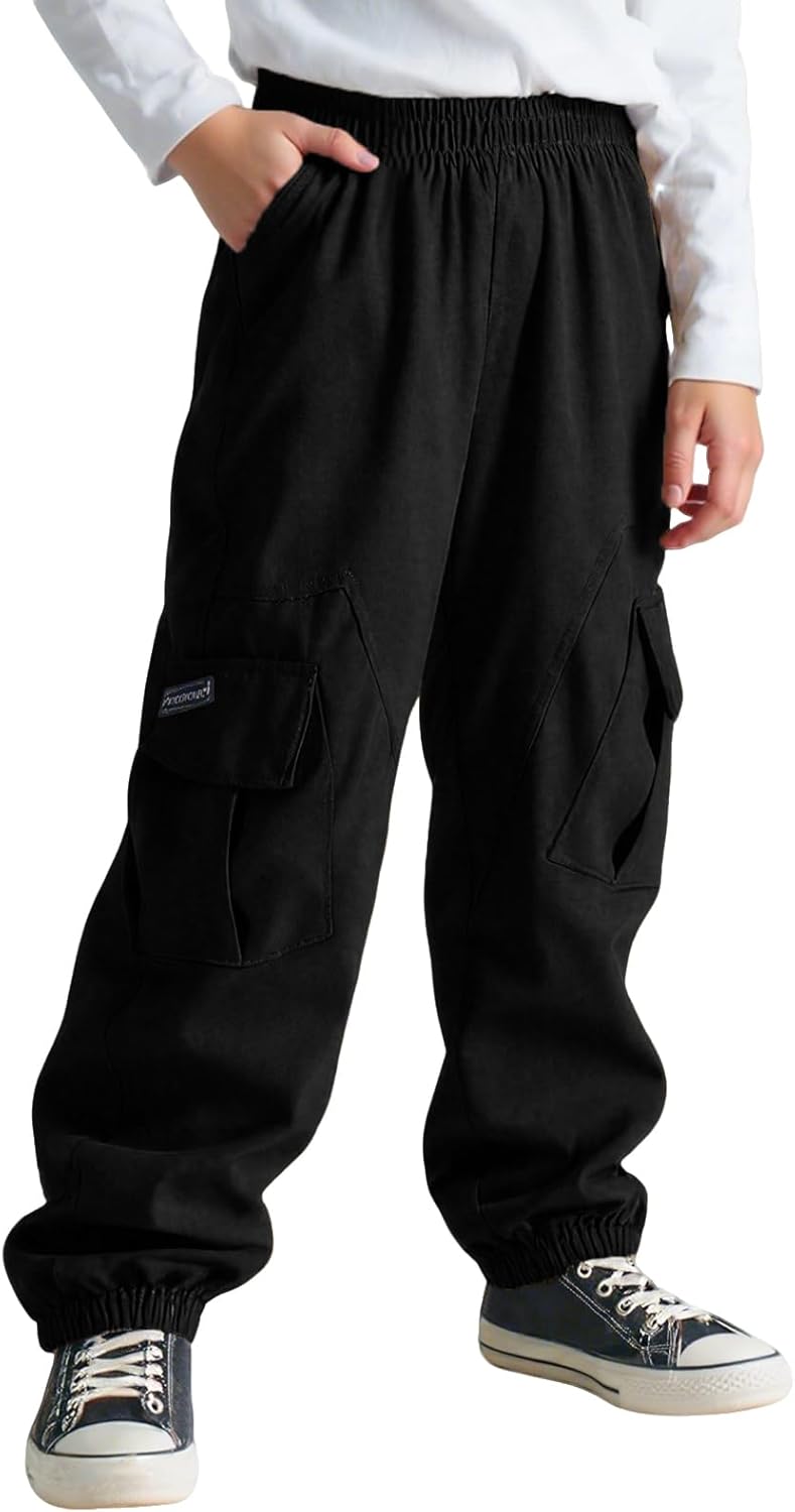 Cargohose Jungen Elastische Taille Kinder Jogginghose für 6-13 Jahre | Weich Atmungsaktiv Cargo Jogger Hose, Taschen, Frühling Herbst Sporthose Freizeithose, Outdoor Streetwear, Gr.116-158
