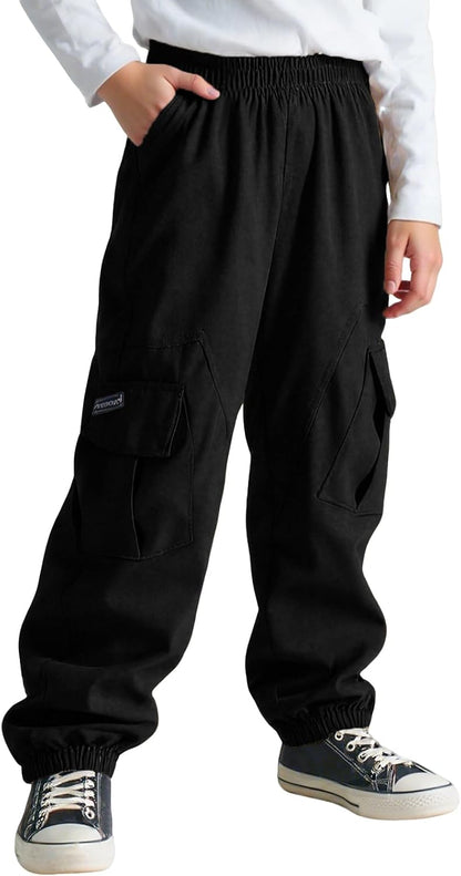 Cargohose Jungen Elastische Taille Kinder Jogginghose für 6-13 Jahre | Weich Atmungsaktiv Cargo Jogger Hose, Taschen, Frühling Herbst Sporthose Freizeithose, Outdoor Streetwear, Gr.116-158