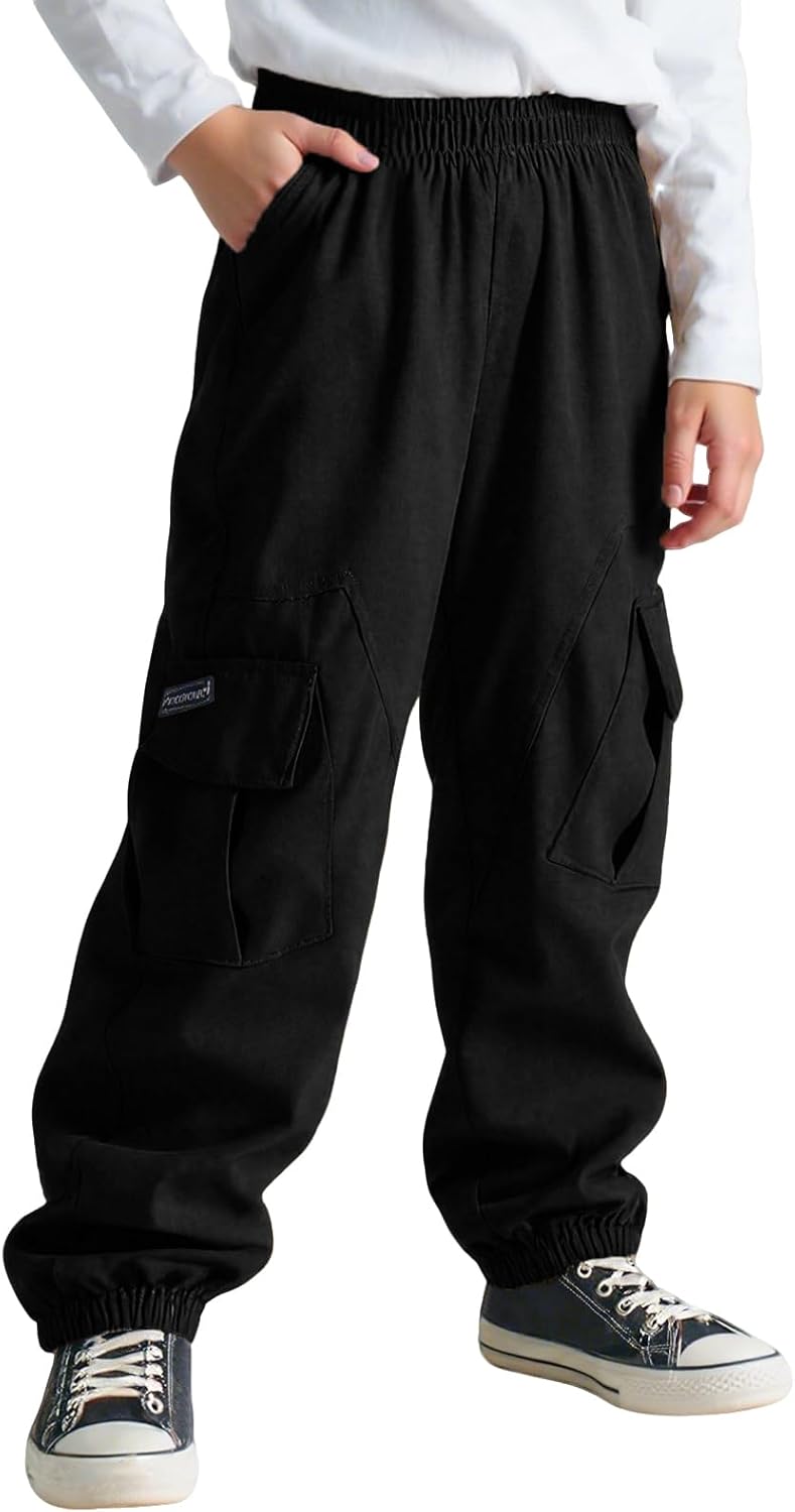 Cargohose Jungen Elastische Taille Kinder Jogginghose für 6-13 Jahre | Weich Atmungsaktiv Cargo Jogger Hose, Taschen, Frühling Herbst Sporthose Freizeithose, Outdoor Streetwear, Gr.116-158