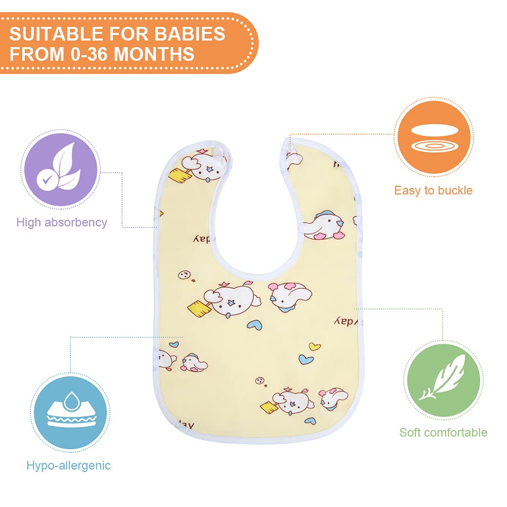 Vicloon Baby Bibs, 10 Pack Soft Absorbent and Waterproof Bibs Dribble Bibs Burp Cloths Baby with Snap Fastener for Baby Boys and Girls Toddlers 