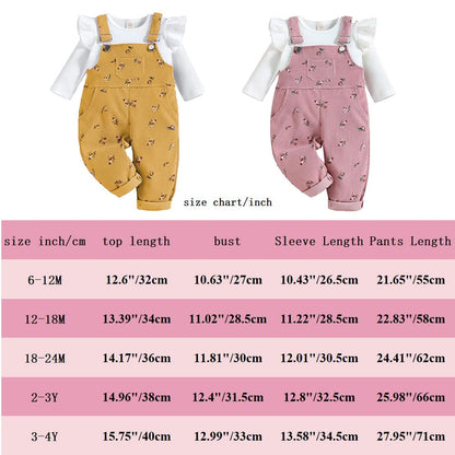 Baby Mädchen Kleidung gerippte Stricken Langarm Tops Blumenmuster Hosenträger Hosen mit Tasche Outfits Sets