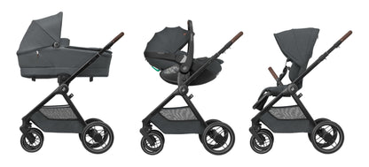 Maxi-Cosi Oxford Plus Baby Stroller 2 in 1 Set with Carrycot 0-4 Years 0-22kg Compact Folding Soft Suspension 3 Reclining Positions 10kg Storage Basket Twillic Graphite 