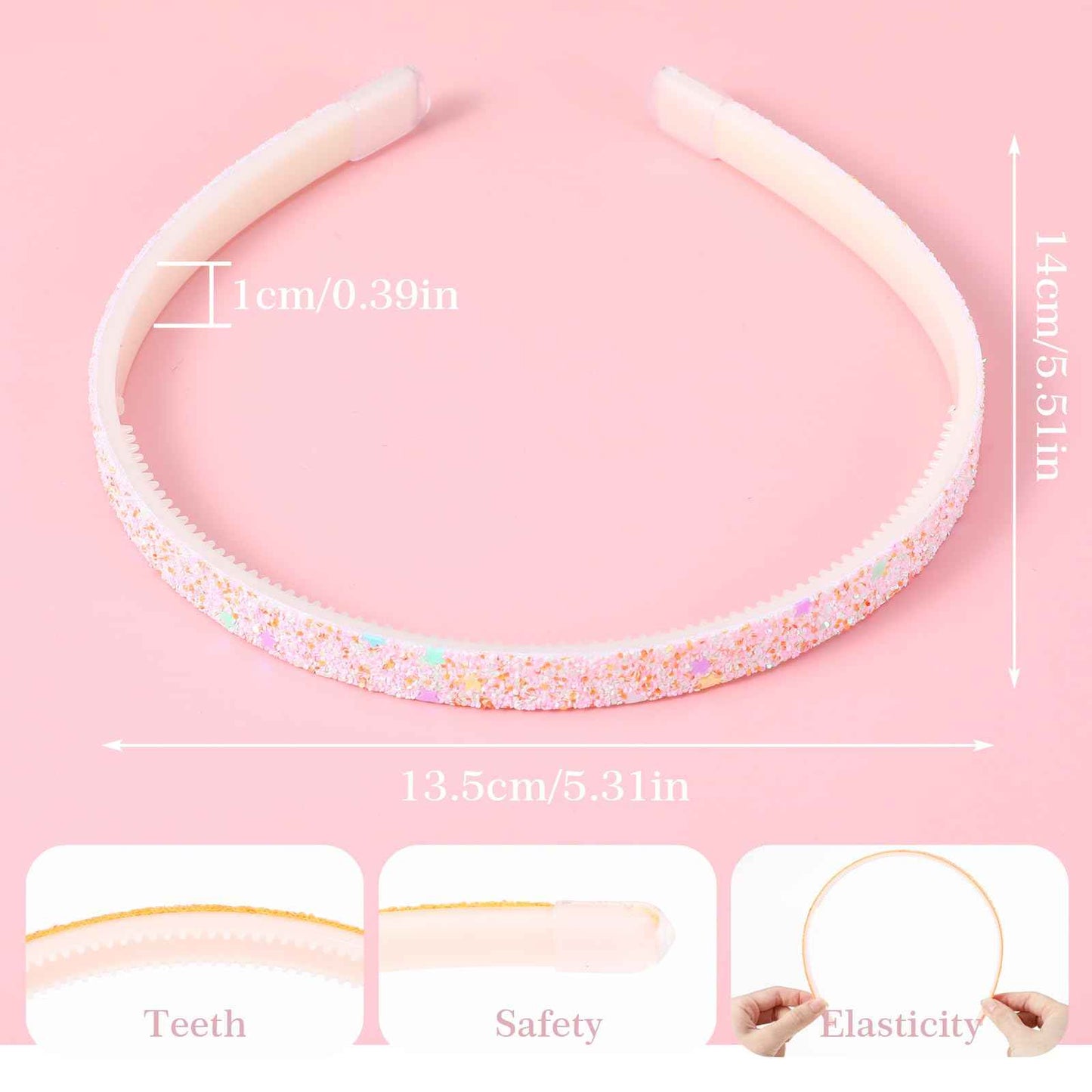 WLLHYF Pack of 4 Glitter Headbands, Colourful Hair Accessories, Plastic, Glittering, Cute, Non-Slip, Thick, Glittery, Confetti, Rainbow Hair Bands with Teeth for Little Girls (2 Gradient 2 Stars)