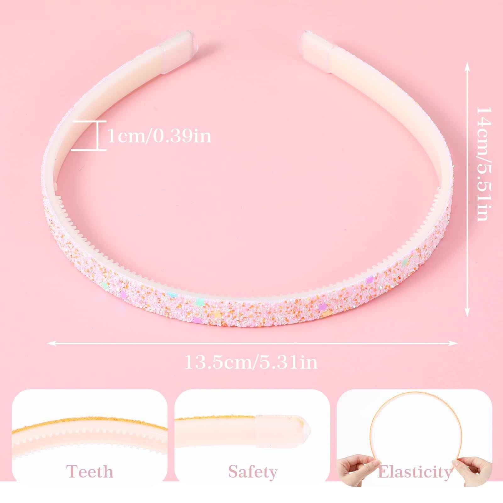 WLLHYF Pack of 4 Glitter Headbands, Colourful Hair Accessories, Plastic, Glittering, Cute, Non-Slip, Thick, Glittery, Confetti, Rainbow Hair Bands with Teeth for Little Girls (2 Gradient 2 Stars)