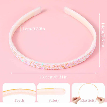 WLLHYF Pack of 4 Glitter Headbands, Colourful Hair Accessories, Plastic, Glittering, Cute, Non-Slip, Thick, Glittery, Confetti, Rainbow Hair Bands with Teeth for Little Girls (2 Gradient 2 Stars)