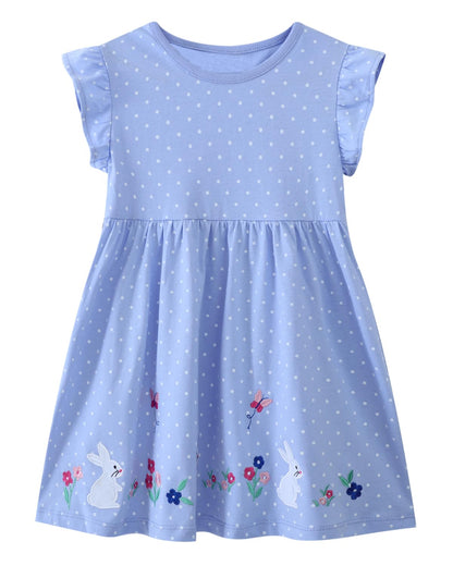 Beilei Creations Mädchen Kleider Kurzarm Baumwolle Kinder Kleid Süßes Muster Gr.85-140