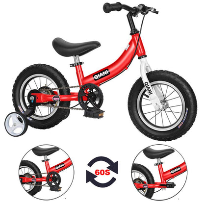 Qiani Laufrad 2 in 1 für Kinder ab 2 3 4 5 6 7 Jahre,Kinderlaufrad mit Bremse,Stützräder,Pedalen,Luftreifen und Seitenständer,Kinderfahrrad 12 14 16 Zoll - Meloni2