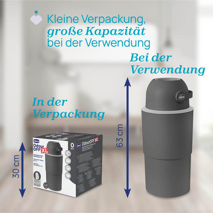 Chicco Windeleimer Odour Off, geruchsdichtes System, platzsparender Baby Windeleimer mit Deckel, einfach zu benutzen und zu reinigen, Ohne Nachfüllkassetten, funktioniert mit herkömmlichen Tüten