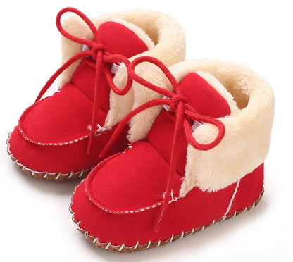 Adigau Baby Boys Girls Winter Boots Soft Sole Warm Boots Lace Flat Prewalker Snow Boots 0-18 Months