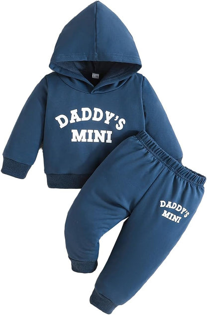 LUVCES Kleinkind Baby Jungen Outfits Langarm Daddy’s Mini Kapuzenpullover Sweatshirts + Hosen 2-teiliges Herbst Winter Frühling Kleidungsset