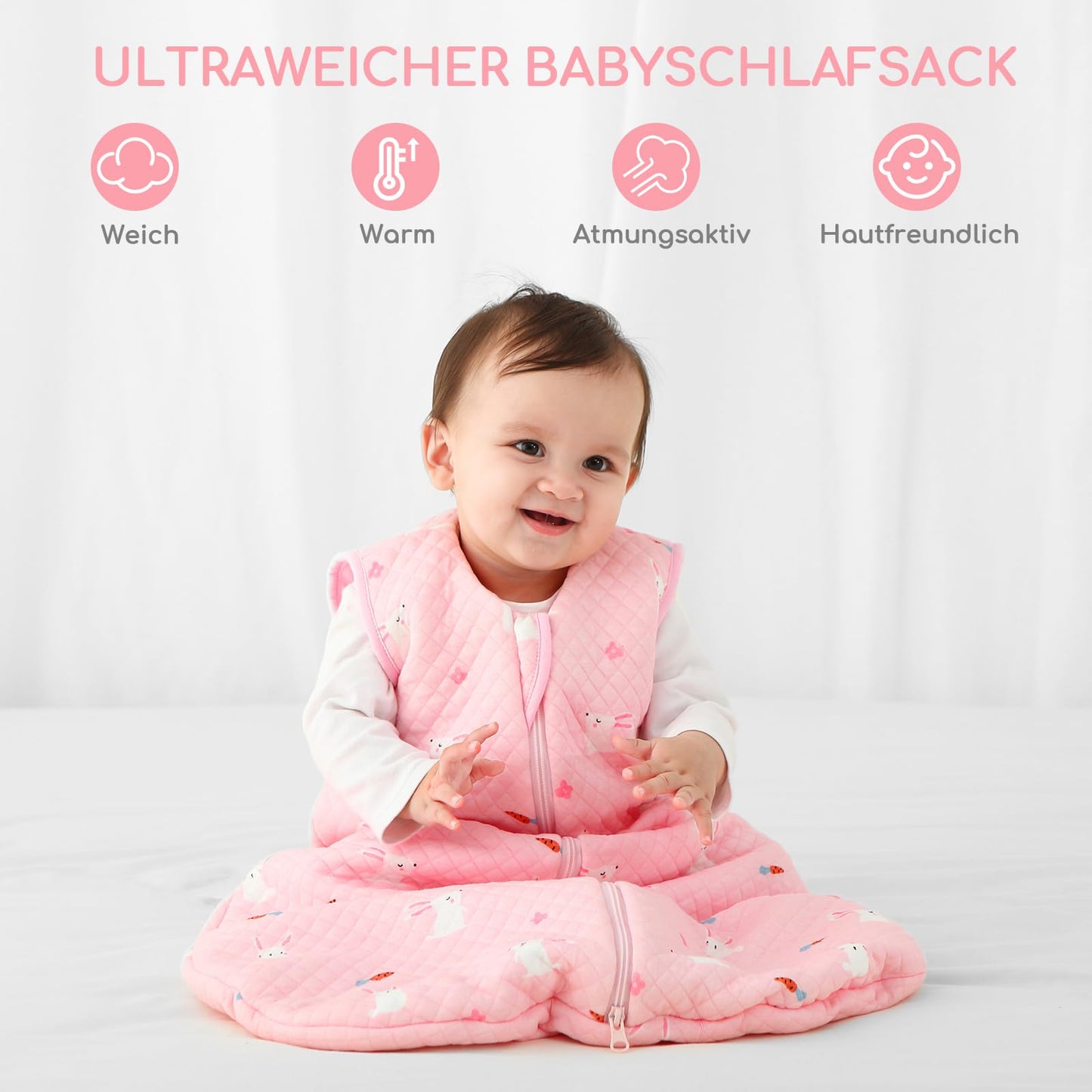 Yukkidds Baby Summer Sleeping Bag, 100% Cotton, 0.5 Tog, beige elephant, 0 - 6 months