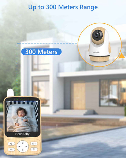 HelloBaby Baby Monitor with Camera, 29 Hours Battery Life, 355°/120° Baby Monitor with Remote Controlled Pan-Tilt Camera, 2x Zoom, Infrared Night Vision Camera, Eco Mode, Up to 305 m, 2-Way Audio