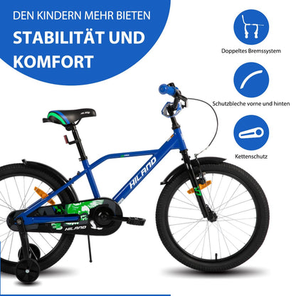 Hiland 12/14/16/20 Zoll Kinderfahrrad, Jungen Fahrrad für 3-10 Jahre, mit Stützrädern, Kinderfahrrad mit Handbremse und Rücktrittbremse, Schwarz/Grün/Blau/Orange - Meloni2
