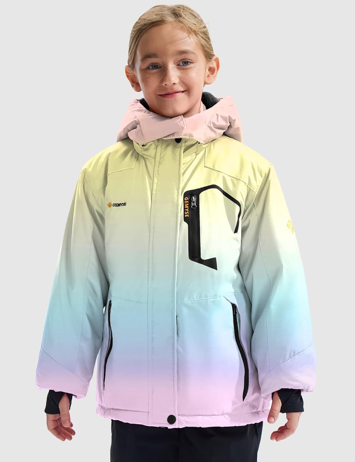 Gemyse Boys' Waterproof Ski Jacket, Windproof Fleece Jacket, Outdoor Winter Jacket, Rain Jacket with Hood