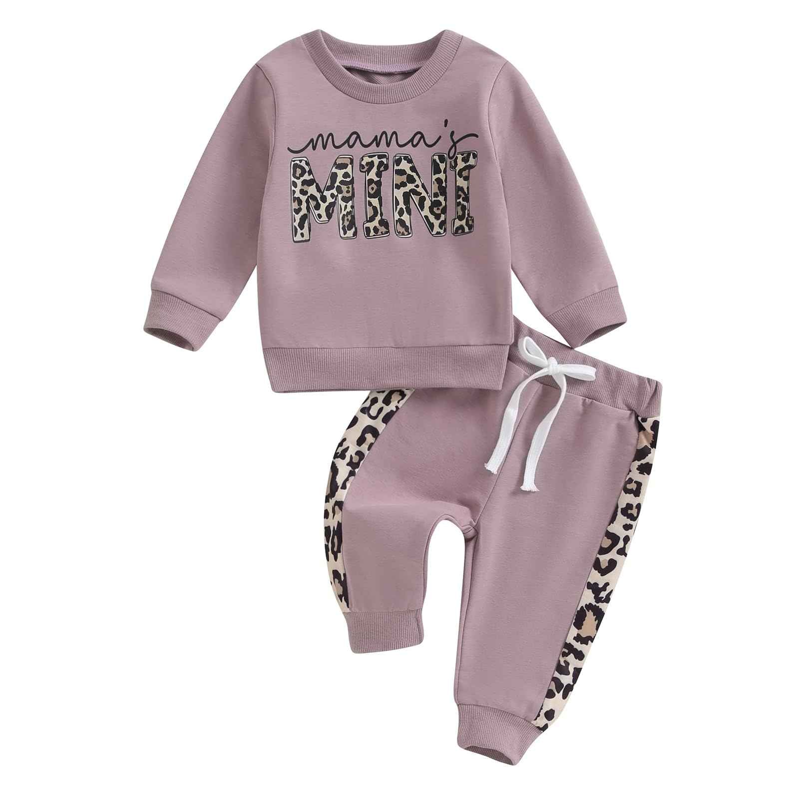 Geagodelia Baby Girl Clothing Outfit Set Long Sleeve Sweatshirt + Leopard Trousers Newborn Soft Baby Set Mama's Mini 2-Piece