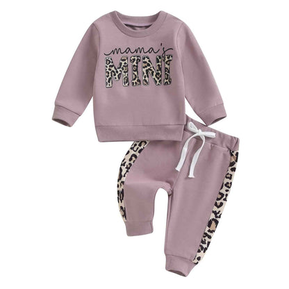 Geagodelia Baby Girl Clothing Outfit Set Long Sleeve Sweatshirt + Leopard Trousers Newborn Soft Baby Set Mama's Mini 2-Piece