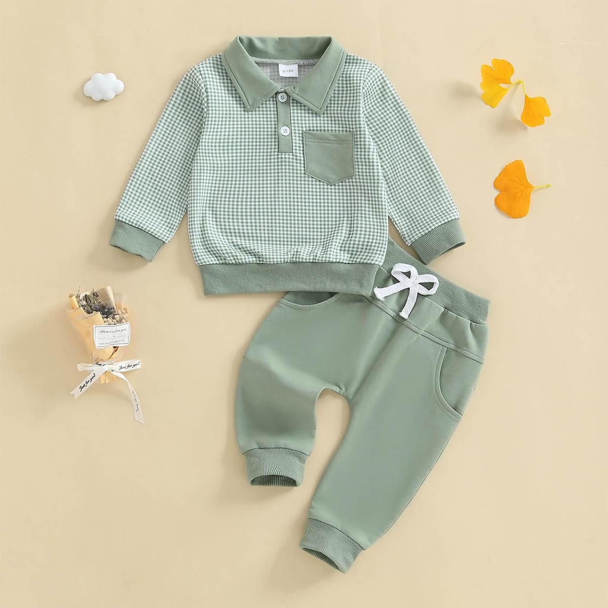 Kleinkind Baby Jungen Kleidung Outfits Langarm Turn-Down Kragen Plain / Checked Sweatshirt und Hose 2 Stück Herbst Winter Trainingsanzug Set