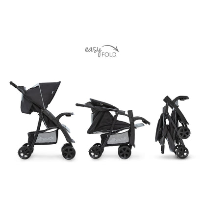 hauck Shopper Neo II, Schwarz Grau - Kinderbuggy mit Liegeposition ab Geburt bis 22 kg, 2x Tablett mit Getränkehalter, Einhändig Klein Zusammenklappbar, Tasche im Verdeck, XL Korb