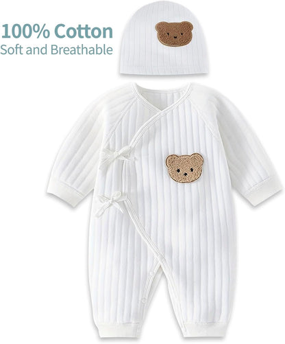 Babyfond 1 Pack Baby Bodysuit, Neugeborenes Baby warmer Baumwollbody mit Hut, 100% Baumwolle Kleinkind Homewear Verdickte Frühlings- und Herbstkleidung