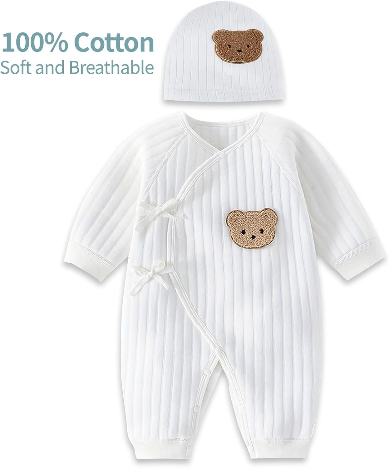 Babyfond 1 Pack Baby Bodysuit, Neugeborenes Baby warmer Baumwollbody mit Hut, 100% Baumwolle Kleinkind Homewear Verdickte Frühlings- und Herbstkleidung