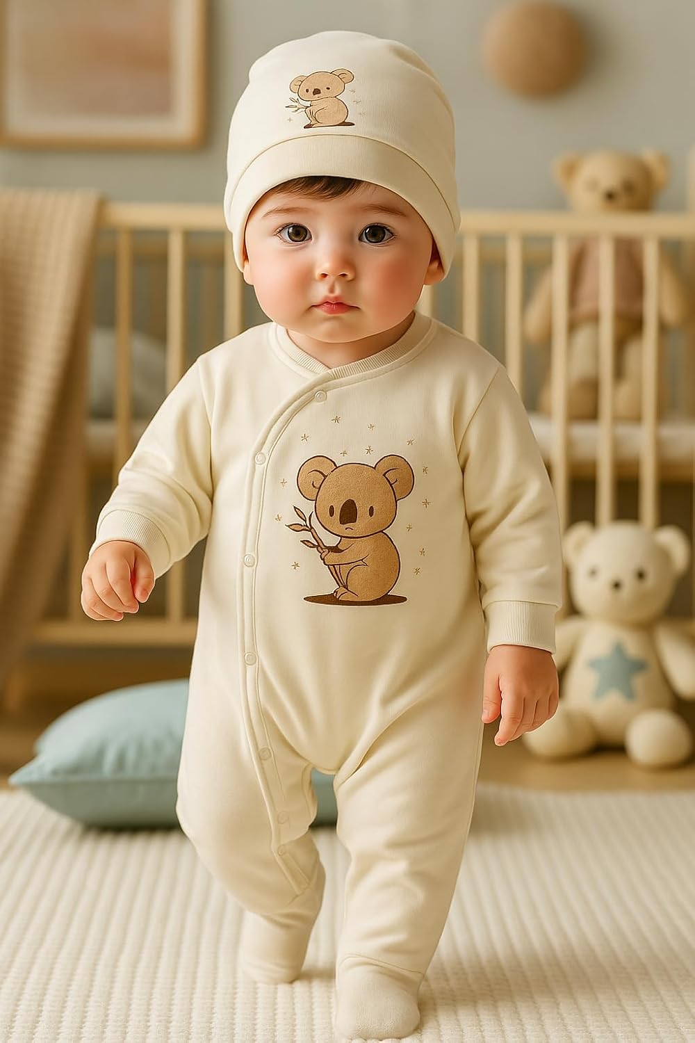 Neugeborenen Baby Geschenk Set 100% natürliche Baumwolle Erstausstattung Erstlingsausstattung Ausstattung Unisex Kleidung Geschenkset Babyausstattung für Babys 0-4 Monate (Koala)