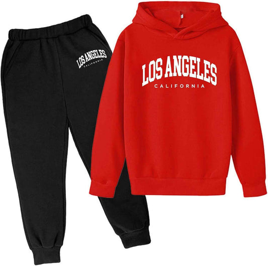 2-teiliges Herbst-Outfit mit Kapuze für Mädchen und Kinder, Los Angeles California, Active-Kinder-Sweatsuit-Sets, Sweatanzüge, Winter, Herbst, Fleece, gefüttert, mit Kapuze, sportlich, locker