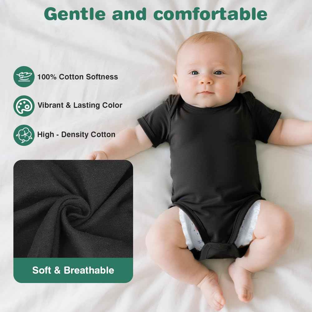 Vicloon Baby Bodysuit Short Sleeve Unisex Baby Set Short Sleeve Bodysuits Made of 100% Super Soft Cotton, Baby Bodysuit with Press Studs for Newborn Baby Boys and Girls 0-3 m/3-6 m/6-9 m/9-12 m
