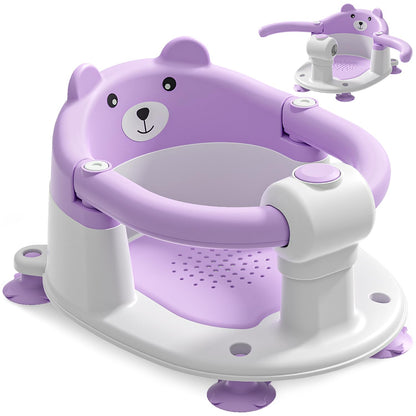 Baby Bath Seat from 6 Months, Bear Non-Slip Bath Seat Baby with 4 Suction Cups and Cushions for Toddlers and Newborns, Safe Portable Bath Chair for Shower or Bathtub, Pink