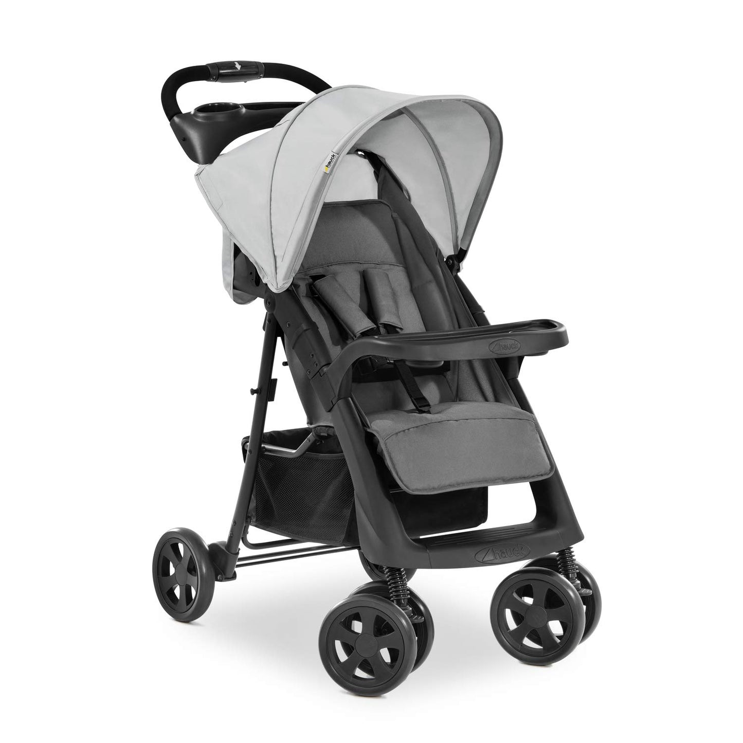 hauck Shopper Neo II, Schwarz Grau - Kinderbuggy mit Liegeposition ab Geburt bis 22 kg, 2x Tablett mit Getränkehalter, Einhändig Klein Zusammenklappbar, Tasche im Verdeck, XL Korb