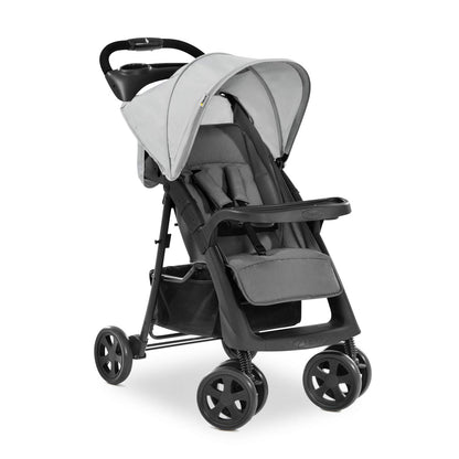 hauck Shopper Neo II, Schwarz Grau - Kinderbuggy mit Liegeposition ab Geburt bis 22 kg, 2x Tablett mit Getränkehalter, Einhändig Klein Zusammenklappbar, Tasche im Verdeck, XL Korb