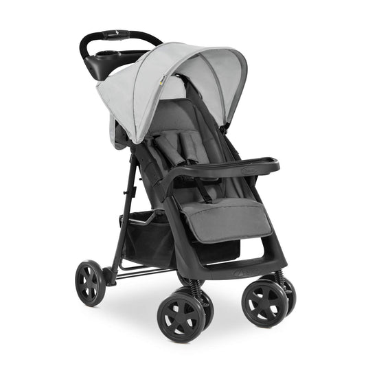 hauck Shopper Neo II, Schwarz Grau - Kinderbuggy mit Liegeposition ab Geburt bis 22 kg, 2x Tablett mit Getränkehalter, Einhändig Klein Zusammenklappbar, Tasche im Verdeck, XL Korb