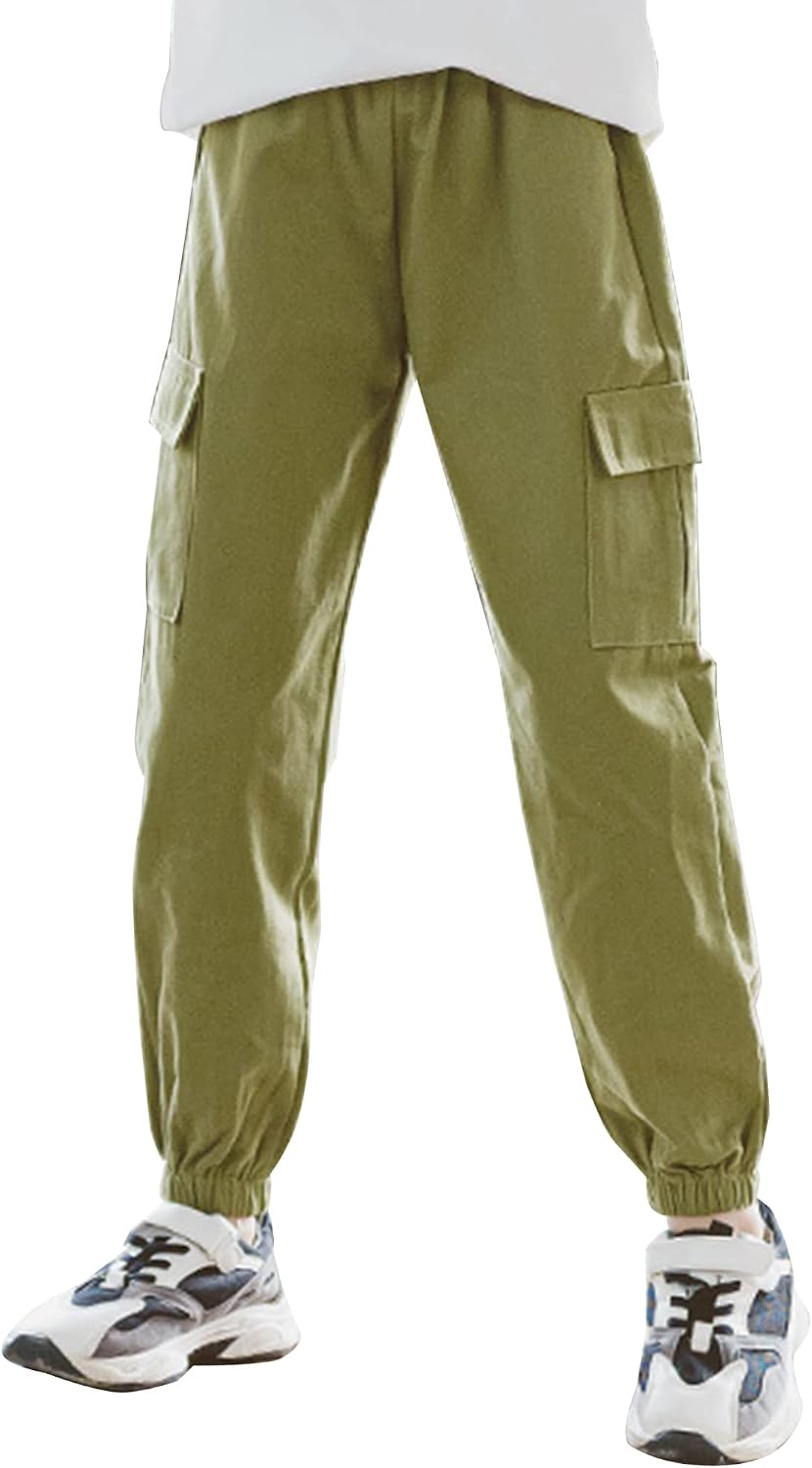 SEAUR Cargo Pants Girls Casual Pants Hip Hop Pants with Elastic Waist Sports Pants Jogging Pants with Pockets Drawstring Training Pants Sport Leisure Streetwear - 100-160cm 