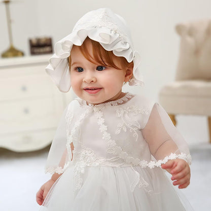 Baby Mädchen Weiße Taufe Kleid mit Kapuze Neugeborene Taufe Kleid Spitze Kleid für Hochzeit Geburtstag