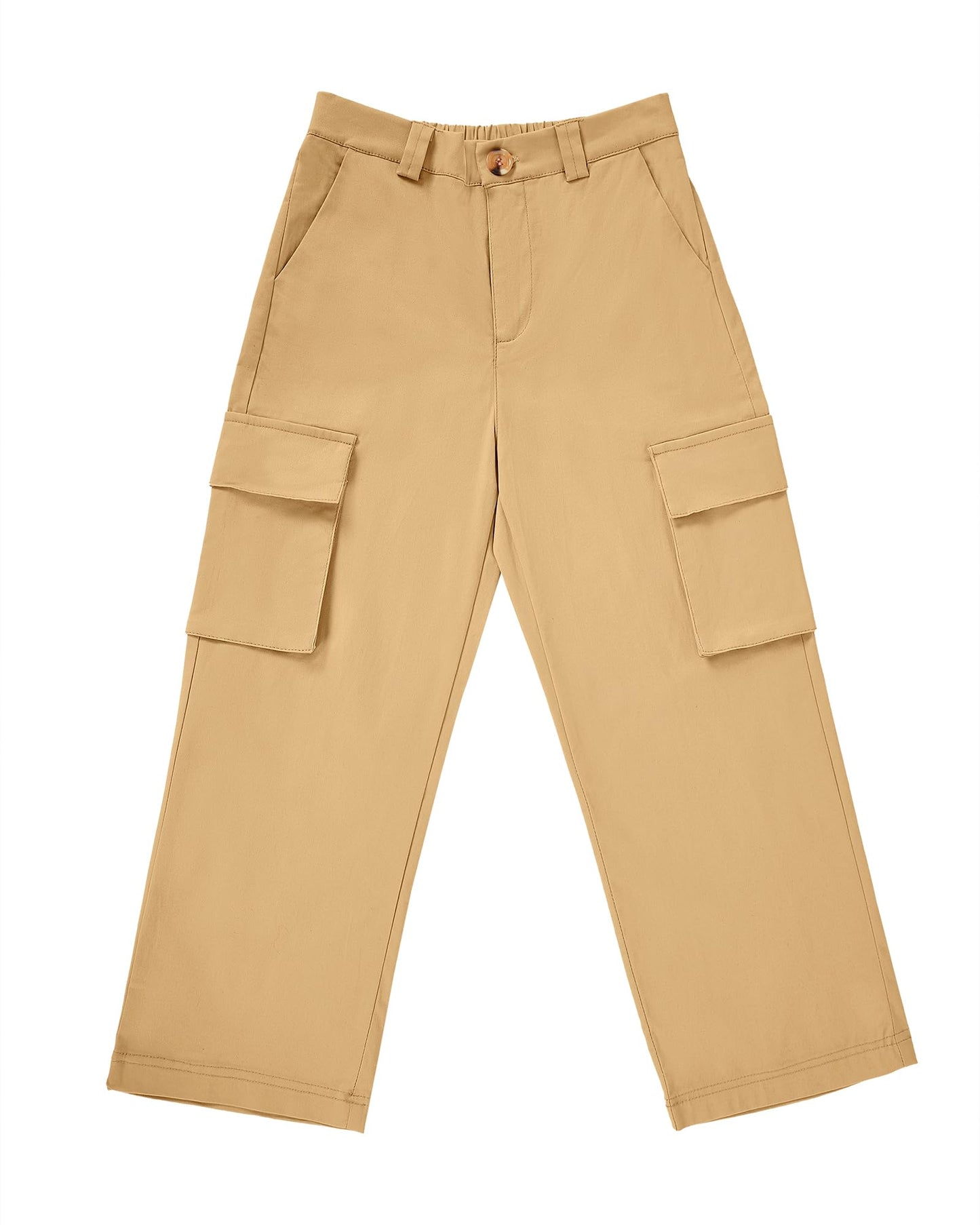 Haloumoning Mädchen Cargohose Baumwoll Y2K Baggy Cargo Hose Kinder Straight Leg Hohe Taille Jogginghose Casual Outdoorhose mit Elastische Taille und Taschen