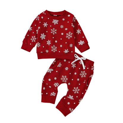 Baby Boys Girls Outfit Snow Sweatshirt + Trousers Two Piece Set Christmas New Year Baby Newborn Clothing