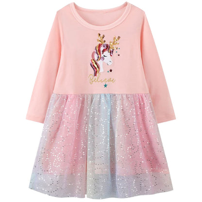Baogaier Kleid Mädchen Pailletten Tüll Kleider Baumwolle Sommerkleid Sommer Frühling T-Shirt Tüllkleid Kinderkleid Gr. 92-122