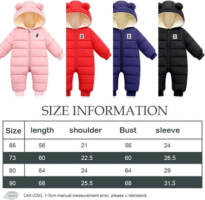 LSERVER Neugeborener Strampler Baby mit Kapuze Fleecever Dickter Jungen Schneeanzug Mädchen Warmer Daunen Overall Kinder Niedliche Winter Anzüge, Schwarz, 80