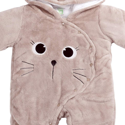 JiAmy Baby-Overall Baby-Strampler Flanell Winter-Strampelanzug mit Füßchen Kapuze Cartoon,Khaki 6-9 Monate