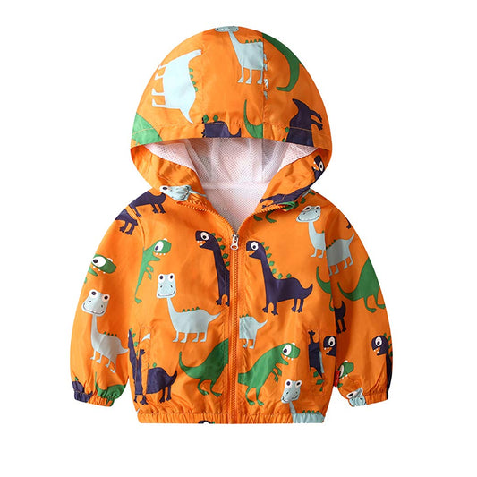 JinBei Jacket Baby Boy Children's Jackets Hooded Sweat Jacket Hooded Jacket Cartoon Print Boys Windproof Coat Windbreaker Transition Jacket Spring Autumn Outwear Softshell Jacket 1-7 Years 