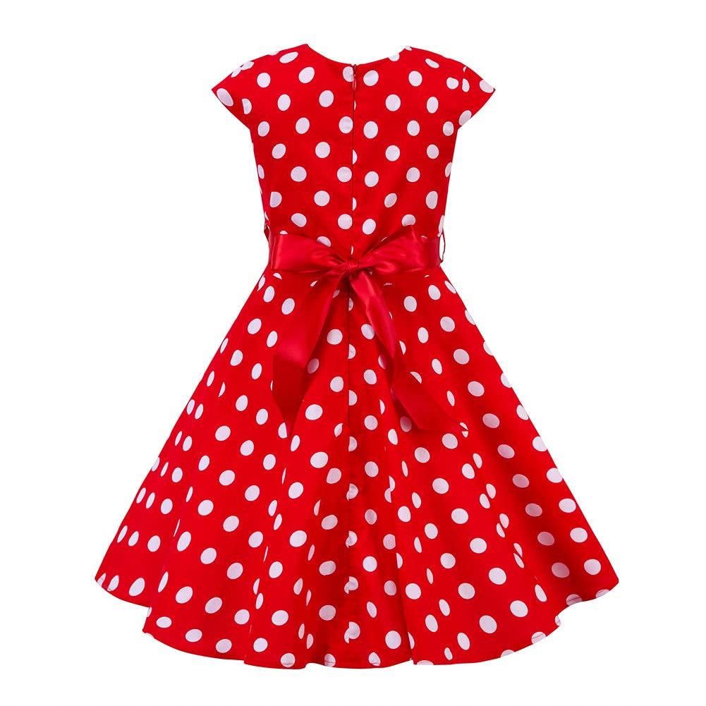 FYMNSI Girls Vintage 1950s Rockabilly Dress Party Dresses Retro Polka Dot Floral Pattern A-Line Party Dresses Pleated Skirt Knee Length for 4-12 Years 