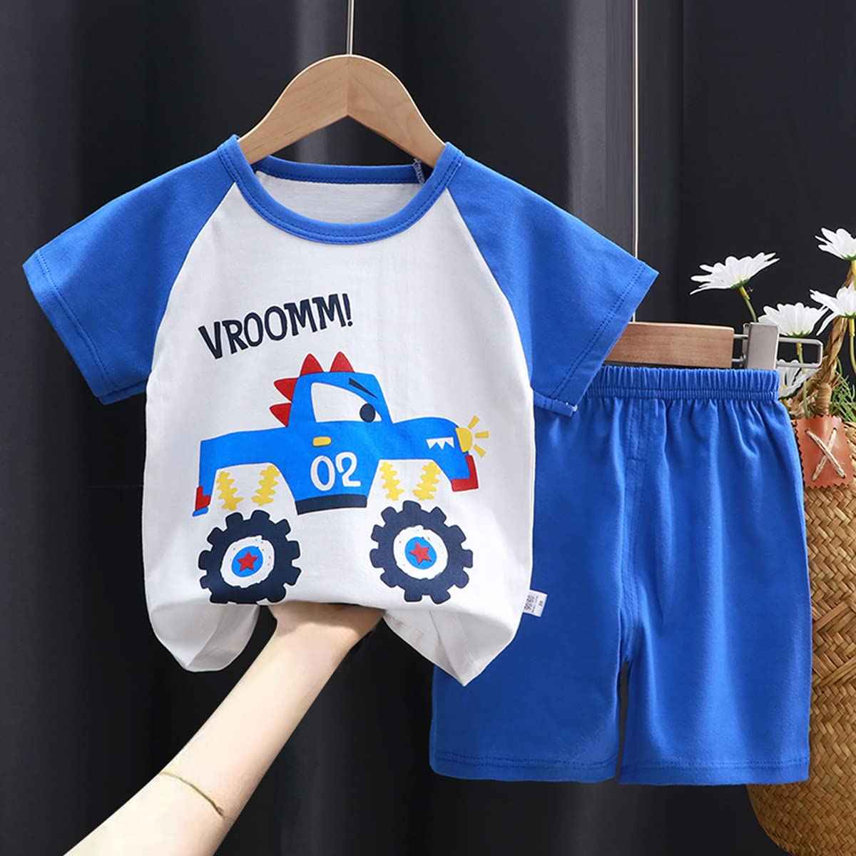 Baby Kleinkind Jungen 4 Stück T-Shirts und Shorts Dinosaurier Tops & Shorts Sommer Outfits