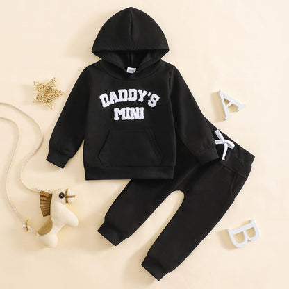 LUVCES Kleinkind Baby Jungen Outfits Langarm Daddy’s Mini Kapuzenpullover Sweatshirts + Hosen 2-teiliges Herbst Winter Frühling Kleidungsset