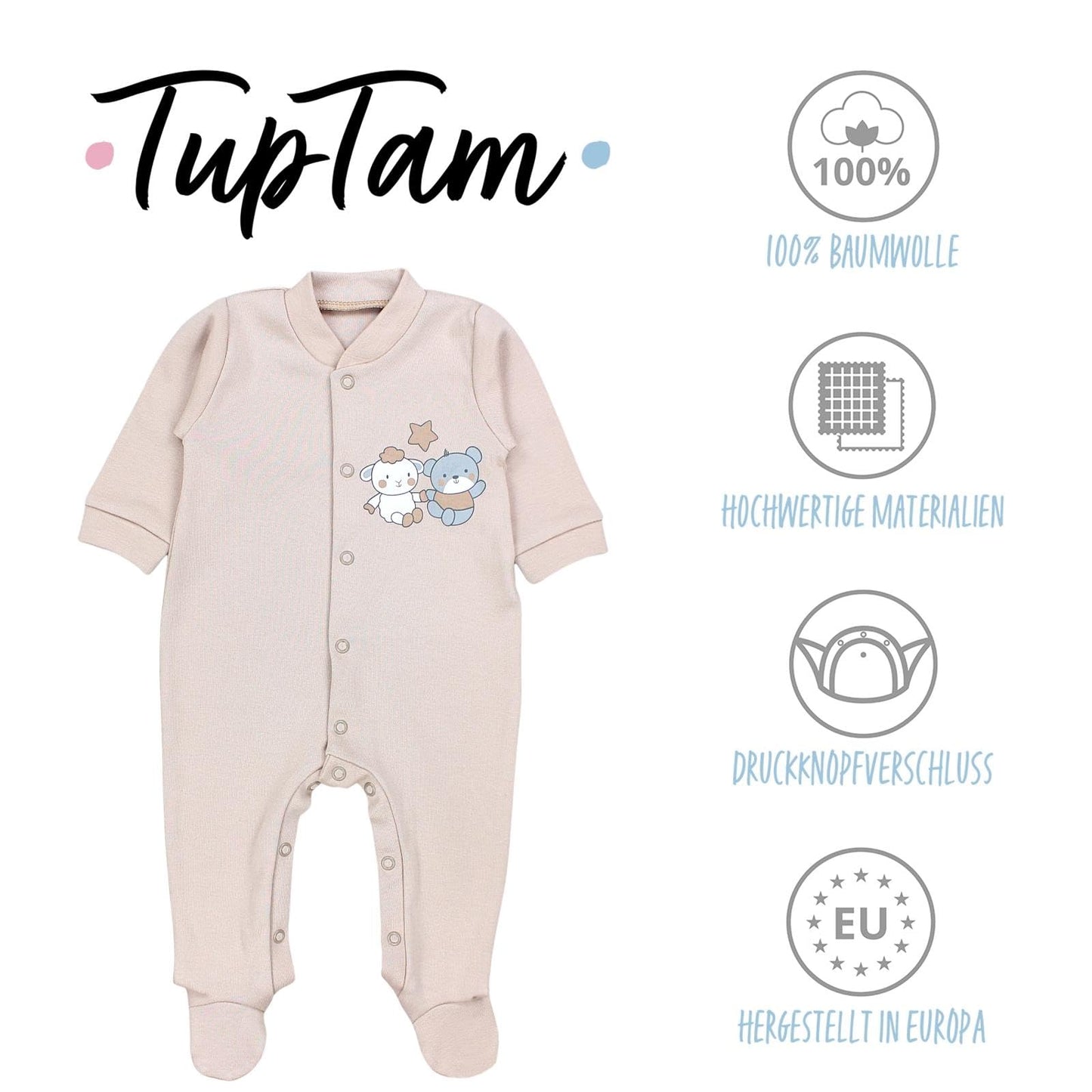 TupTam Baby Jungen Schlafstrampler Langarm Strampler Schlafanzug mit Fuß 3er Pack